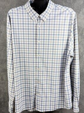7 Diamonds Men's L/S Button Down Blue & White Plaid NWOT XXL